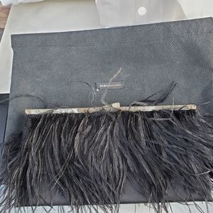 BCBG clutch evening bag with feathers